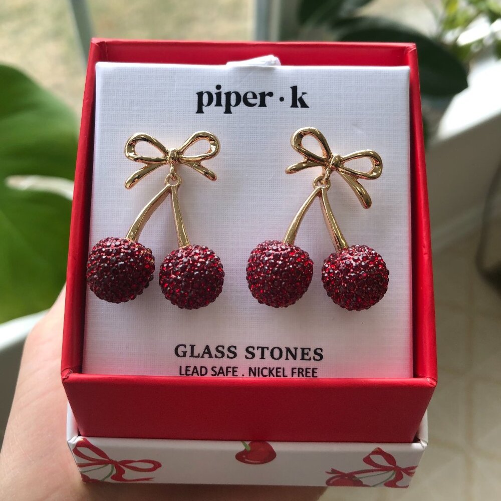 Piper K Glass Stones Cherries Earrings (new and still in box)